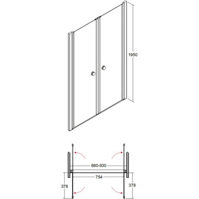 Besco Sinco Due drzwi prysznicowe 90 cm wnękowe chrom błyszczący/szkło przezroczyste DSD-90