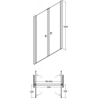 Besco Sinco Due drzwi prysznicowe 80 cm wnękowe chrom błyszczący/szkło przezroczyste DSD-80