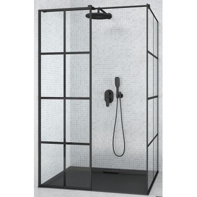 Besco Excea Walk-In kabina prysznicowa 100x80 cm prostokątna czarny mat/szkło przezroczyste z motywem EXC-108-190B
