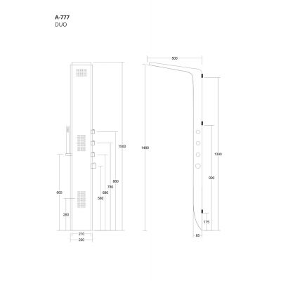 Corsan Duo panel prysznicowy ścienny biały półmat/czarny półmat A-777MDUOBIAŁO-CZARNE/BL