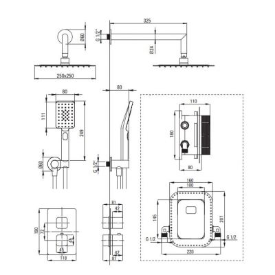 Deante Box zestaw prysznicowy podtynkowy termostatyczny z deszczownicą czarny BXYZNECT