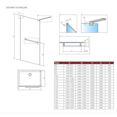 Radaway Modo New Brushed Copper II ścianka prysznicowa walk-in 120 cm z wieszakiem miedź szczotkowana/szkło przezroczyste 389124-93-01W