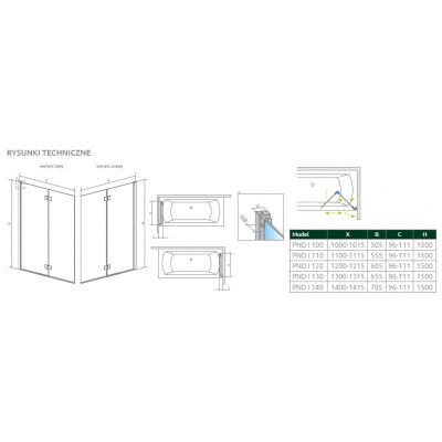 Radaway Nes Brushed Nickiel PND I parawan nawannowy 110 cm 2-częściowy nikiel szczotkowany/szkło przezroczyste 10010110-91-01R