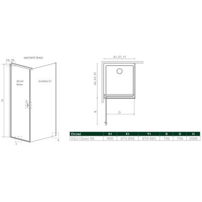 Radaway Nes KDJ I drzwi prysznicowe 90 cm lewe chrom/szkło przezroczyste 10022090-01-01L