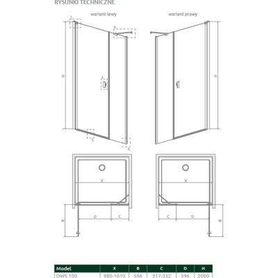 Radaway Nes DWS drzwi prysznicowe 100 cm wnękowe prawe chrom/szkło przezroczyste 10028100-01-01R