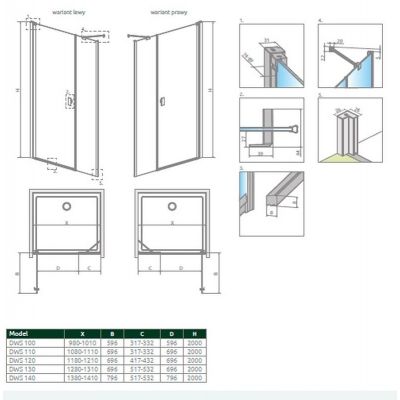 Radaway Nes DWS drzwi prysznicowe 110 cm wnękowe lewe chrom/szkło przezroczyste 10028110-01-01L