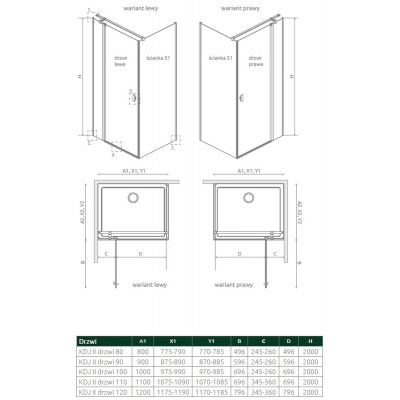 Radaway Nes 8 Black KDJ II drzwi prysznicowe 110 cm lewe czarny mat/szkło przezroczyste 10086110-54-01L