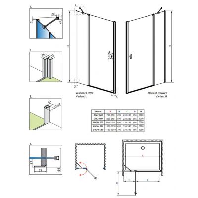 Radaway Nes DWJ II drzwi prysznicowe 100 cm prawe chrom/szkło przezroczyste 10036100-01-01R