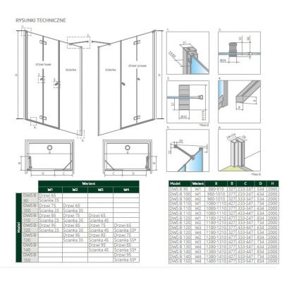 Radaway Nes Black DWS B drzwi prysznicowe 95 cm składane czarny mat/szkło przezroczyste 10044950-54-01L