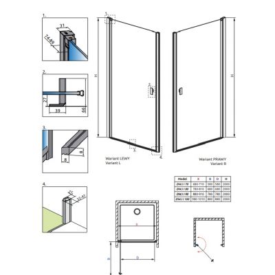 Radaway Nes 8 DWJ I drzwi prysznicowe 80 cm wnękowe prawe chrom/szkło przezroczyste 10076080-01-01R