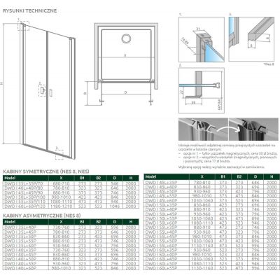 Radaway Nes 8 Black DWD I drzwi prysznicowe 45 cm prawe czarny mat/szkło przezroczyste 10077045-54-01R