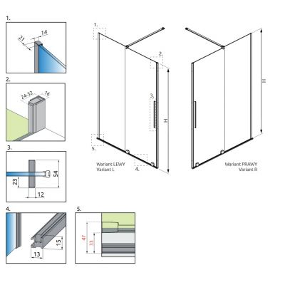 Radaway Furo DWJ ścianka prysznicowa 73 cm frontowa do drzwi prysznicowych szkło przezroczyste 10110730-01-01