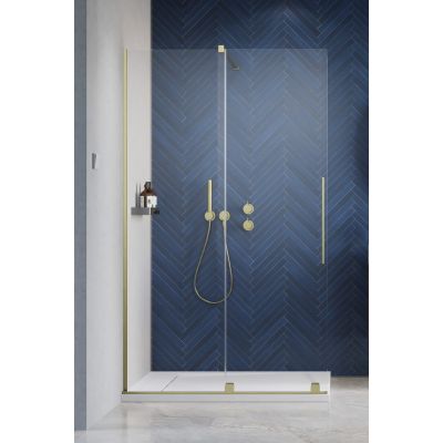 Radaway Furo Walk-In drzwi ze ścianką 160 cm lewe wolnostojąca złoty szczotkowany/szkło przezroczyste 10106838-99-01L/10110794-01-01