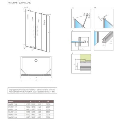 Radaway Furo Gold DWD drzwi prysznicowe 41,3 cm rozsuwane złoty połysk/szkło przezroczyste 10108413-09-01