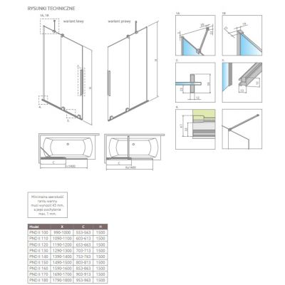 Radaway Furo Brushed Copper PND II parawan nawannowy 58,8 cm 2-częściowy miedź szczotkowany/szkło przezroczyste 10109588-93-01R