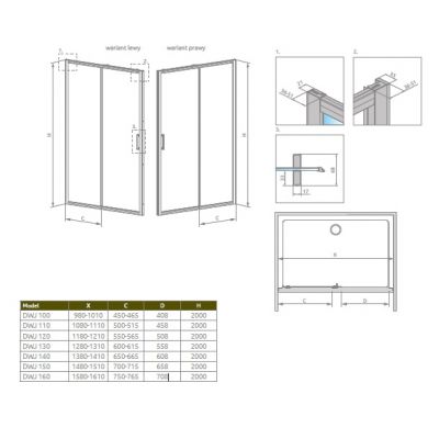 Radaway Premium Pro Black DWJ drzwi prysznicowe 150 cm rozsuwane czarny mat/szkło przezroczyste 1014150-54-01R