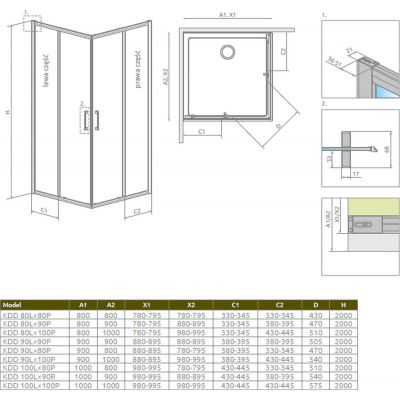 Radaway Premium Pro KDD kabina prysznicowa część lewa 90x90 cm kwadratowa chrom połysk/szkło przezroczyste 1017090-01-01L
