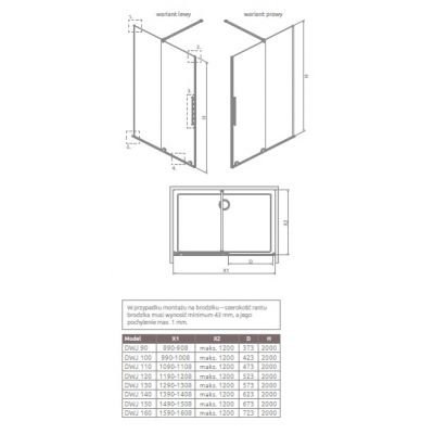 Radaway Furo SL Brushed Gold DWJ drzwi prysznicowe 52,2 cm rozsuwane chrom połysk/szkło przezroczyste 10307522-01-01L