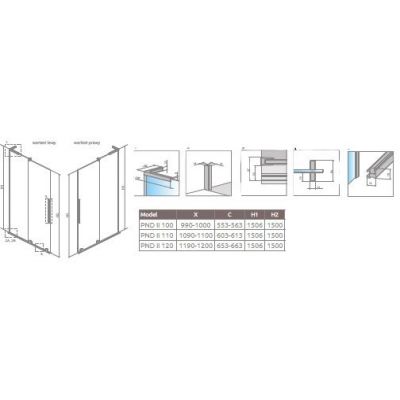 Radaway Furo PND II parawan nawannowy 58,8 cm 2-częściowy chrom połysk/szkło przezroczyste 10309588-01-01R