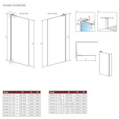 Radaway Modo SL II ścianka prysznicowa 50 cm chrom połysk/szkło przezroczyste 10319054-01-01L