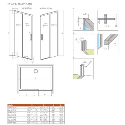 Radaway Idea Black 8 DWJ drzwi prysznicowe 52 cm rozsuwane czarny mat/szkło przezroczyste 10330520-54-01L