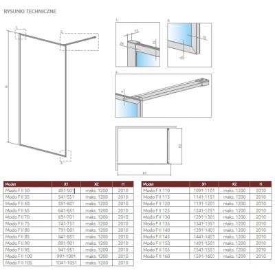 Radaway Modo F Brushed Gold II ścianka prysznicowa 50 cm złoty szczotkowany/szkło przezroczyste 10409054-99-01