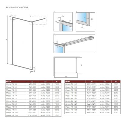 Radaway Modo F II ścianka prysznicowa walk-in 110 cm gunmetal szczotkowany/szkło przezroczyste 10409114-92-01