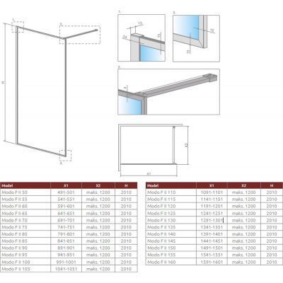 Radaway Modo F Brushed Gold II ścianka prysznicowa walk-in 130 cm złoty szczotkowany/szkło przezroczyste 10409134-99-01