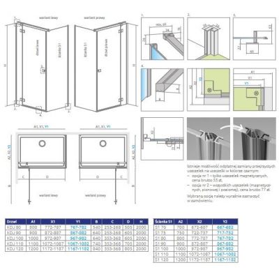 Radaway Essenza drzwi prysznicowe 61,2 cm uchylne szkło przezroczyste 10480612-01-01L