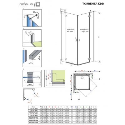 Radaway Torrenta KDD kabina prysznicowa 90x80 cm prostokątna chrom połysk/szkło przezroczyste 132777-01-01L