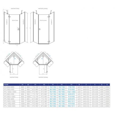 Radaway Essenza PTJ kabina prysznicowa 100x80 cm pięciokątna prawa chrom/szkło przezroczyste 1385010-01-01R/1385055-01-01