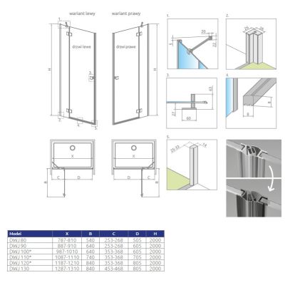Radaway Essenza Brushed GunMetal DWJ drzwi prysznicowe 90 cm uchylne gunmetal szczotkowany/szkło przezroczyste 1385013-92-01R