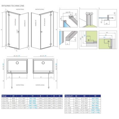Radaway Essenza Brushed GunMetal KDJ drzwi prysznicowe 90 cm uchylne gunmetal szczotkowany/szkło przezroczyste 1385044-92-01L