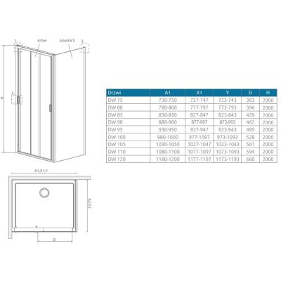 Radaway Evo DW+S drzwi prysznicowe 80 cm chrom/szkło przezroczyste 335080-01-01