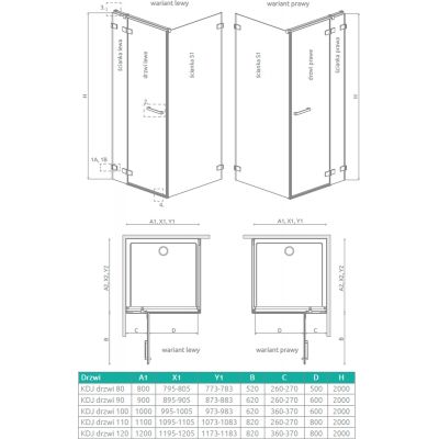 Radaway Euphoria KDJ drzwi przysznicowe 110 cm ze ścianką krótką lewe chrom/szkło przezroczyste 383812-01L/383241-01L