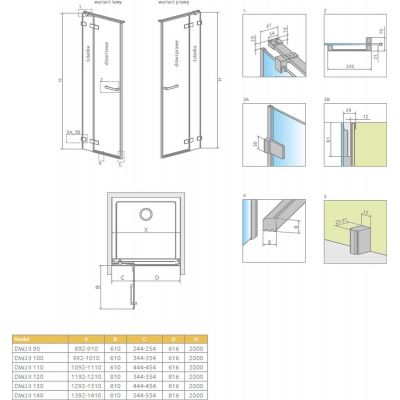 Radaway Arta DWJ II drzwi prysznicowe 90 cm ze ścianką stałą prawe chrom+/szkło przezroczyste 386441-03-01R/386011-03-01R