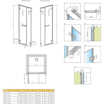 Radaway Arta DWS drzwi prysznicowe 140 cm ze ścianką stałą lewe chrom+/szkło przezroczyste 386828-03-01L/386095-03-01L