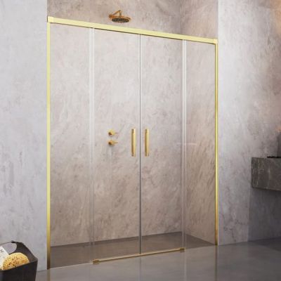 Radaway Idea DWD drzwi prysznicowe 160 cm wnękowe dwuskrzydłowe złoty połysk/szkło przezroczyste 387126-09-01