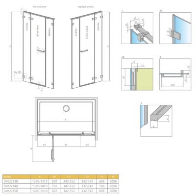 Radaway Arta DWJS drzwi prysznicowe 140 cm ze ściankami stałymi lewe 386456-03-01L/1386122-03-01L