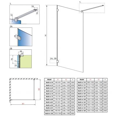 Radaway Essenza Pro Gold Walk-In ścianka prysznicowa 85 cm wolnostojąca złoty połysk/szkło przezroczyste 10103085-09-01