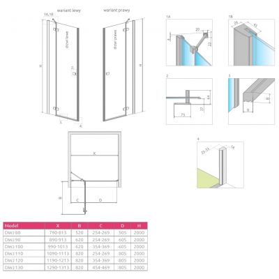 Radaway Fuenta New DWJ drzwi prysznicowe 100 cm lewe chrom/szkło przezroczyste 384014-01-01L