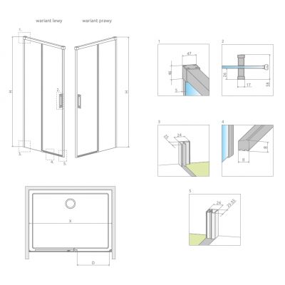 Radaway Idea Black DWJ drzwi prysznicowe 110 cm wnękowe lewe czarny mat/szkło przezroczyste 387015-54-01L