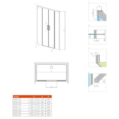 Radaway Idea DWD drzwi prysznicowe 150 cm wnękowe dwuskrzydłowe chrom/szkło przezroczyste 387125-01-01