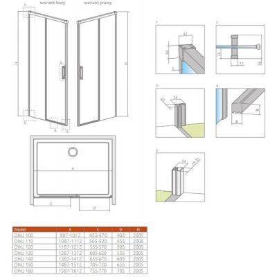 Radaway Idea White DWJ drzwi prysznicowe 120 cm wnękowe lewe biały mat/szkło przezroczyste 387016-04-01L