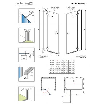 Radaway Fuenta Chrome DWJ drzwi prysznicowe 120 cm uchylne chrom połysk/szkło przezroczyste 1384016-01-01R