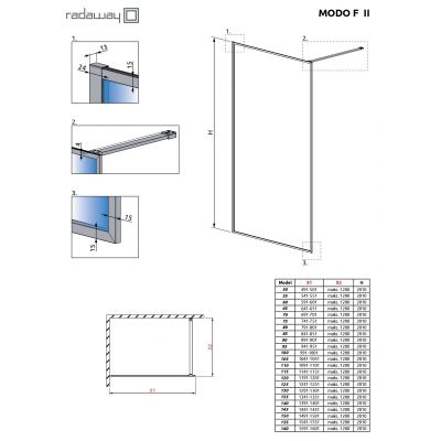 Radaway Modo F Brushed Gunmetal II ścianka prysznicowa walk-in 120 cm gunmetal szczotkowany/szkło przezroczyste 10409124-92-01