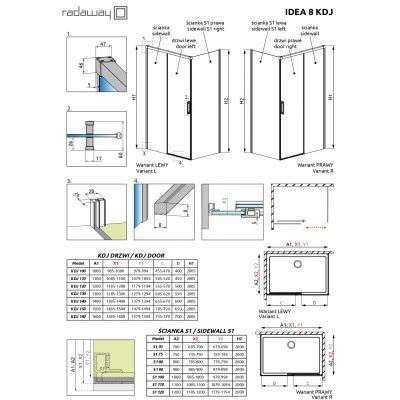 Radaway Idea S1 ścianka prysznicowa 90 cm złoty szczotkowany/szkło przezroczyste 10360090-01-01R