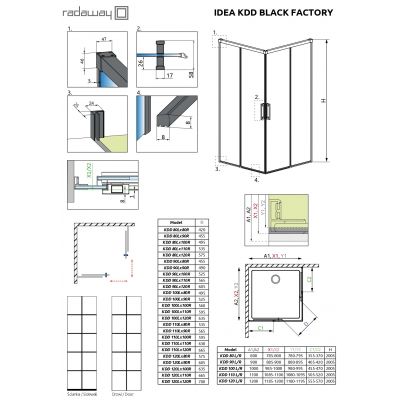 Radaway Idea Black KDD Factory drzwi prysznicowe 120 cm rozsuwane czarny mat/szkło przezroczyste 387064-54-55R