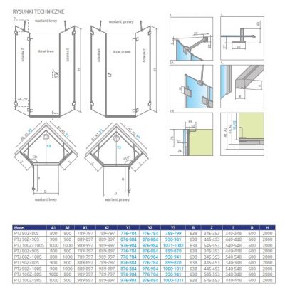 Radaway Essenza Pro Gold PTJ kabina pięciokątna 80x80 cm złoty połysk/szkło przezroczyste 10100000-09-01R/10100100-01-01