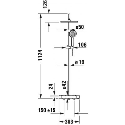 Duravit Shower Systems zestaw prysznicowy ścienny termostatyczny stal nierdzewna szczotkowana TH4282008070